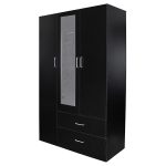 Hudson 3Door 2Drawer with Mirror Wardrobe --Black /White
