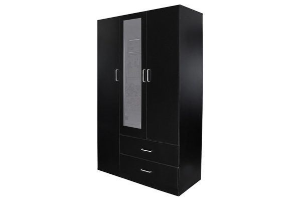 Hudson 3Door 2Drawer with Mirror Wardrobe --Black /White