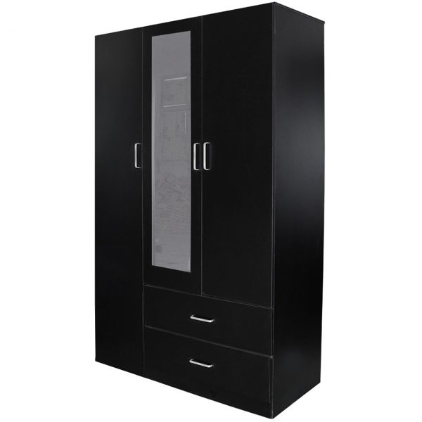 Hudson 3Door 2Drawer with Mirror Wardrobe --Black /White - Image 2