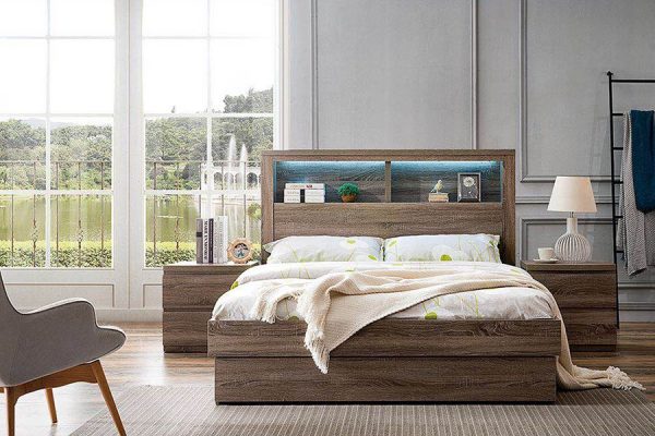 Bali Mocha Oak Storage Bed -- D , Q , K