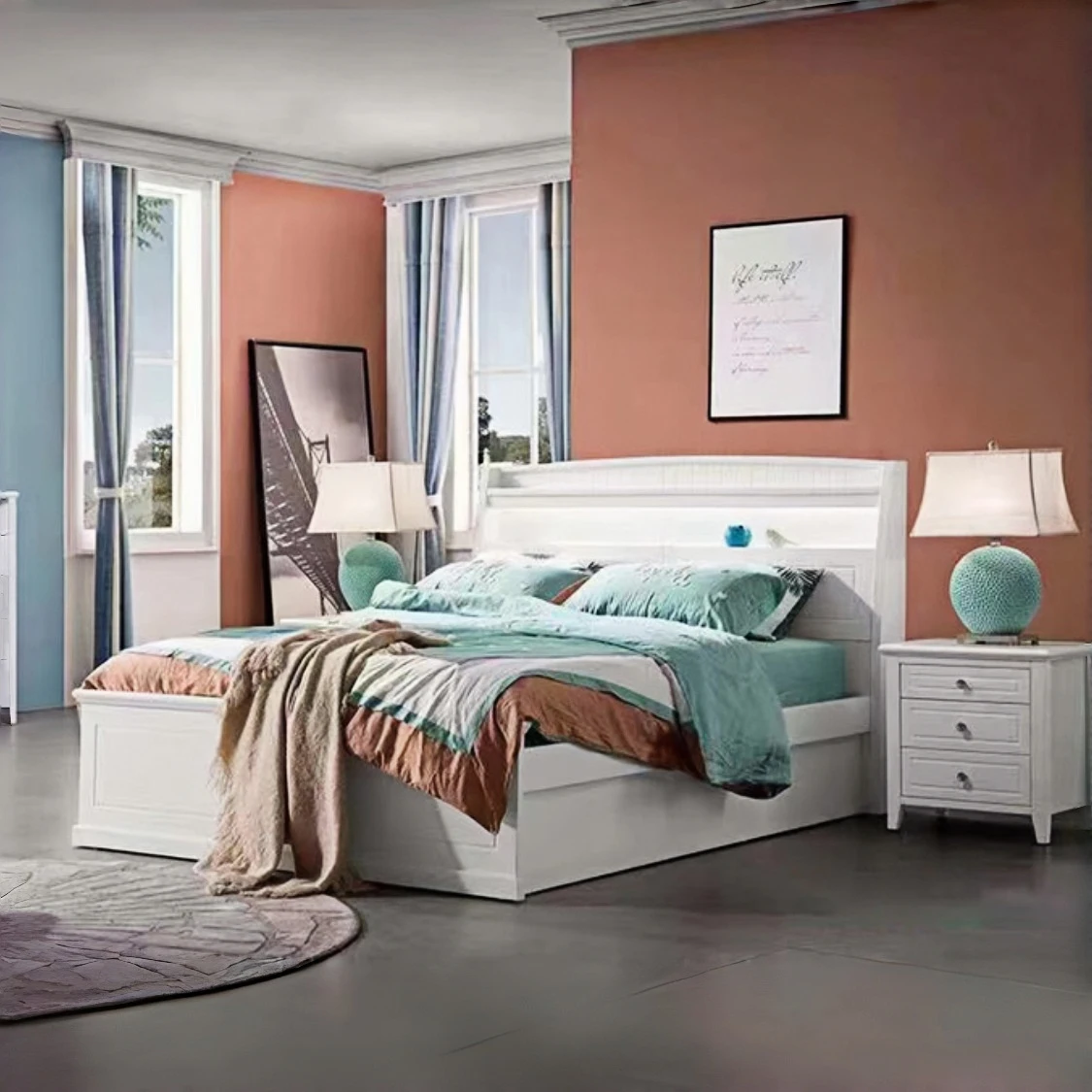 Alicia Ivory White Storage Bed -- D, Q , K