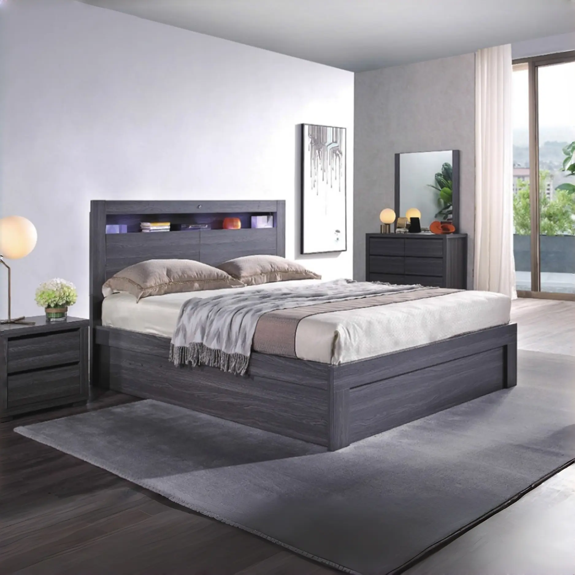 Milan Gas lift bed Walnut KS,D,Q, K