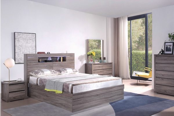 Copenhagen Gas Lift Bed Oak / Walnut  -- Q, K