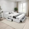 Oslo PU Leather Bed with Drawers --Black / White  D, Q