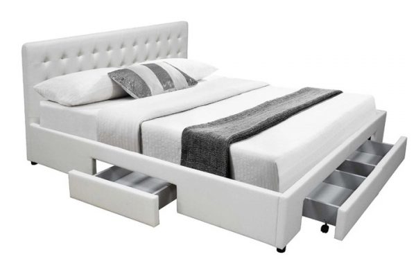 Oslo PU Leather Bed with Drawers --Black / White  D, Q