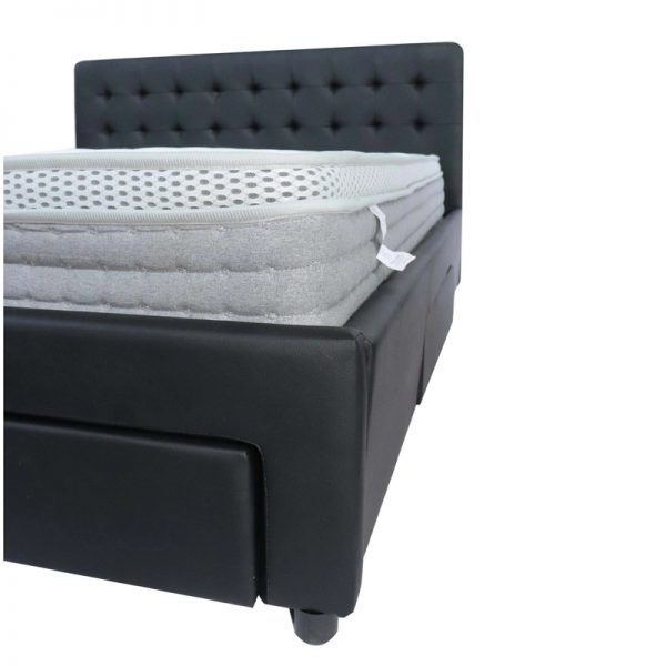 Oslo PU Leather Bed with Drawers --Black / White  D, Q - Image 2