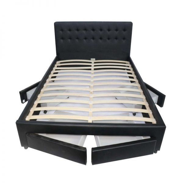 Oslo PU Leather Bed with Drawers --Black / White  D, Q - Image 3