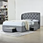 Bonny  Linen Fabric Bed with Drawers  D,Q