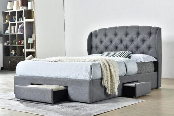 Bonny  Linen Fabric Bed with Drawers  D,Q