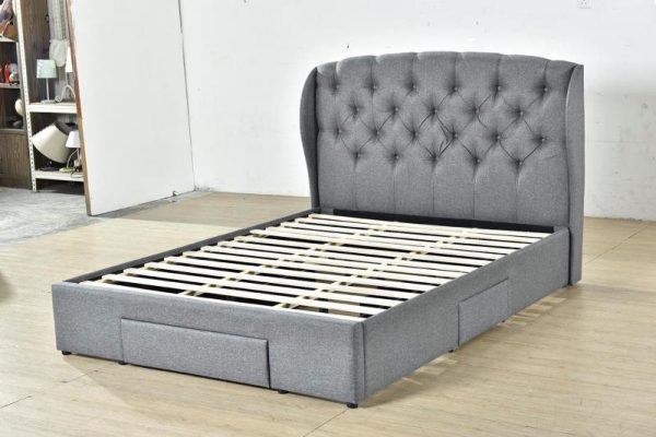 Bonny  Linen Fabric Bed with Drawers  D,Q - Image 4