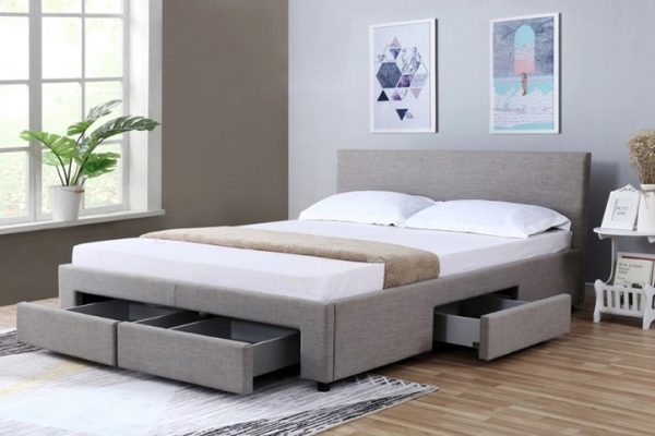 Eliz Fabric Bed with Drawer , Grey --D, Q - Image 2