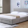 Eliz Fabric Bed with Drawer , Grey --D, Q