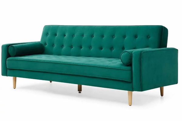 Christy 3 Seater Sofa bed , Velvet Fabric - Green