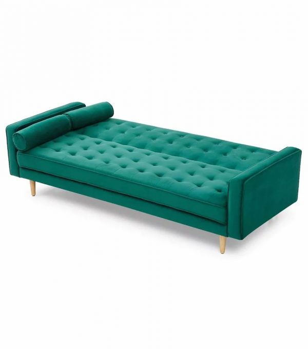 Christy 3 Seater Sofa bed , Velvet Fabric - Green - Image 2