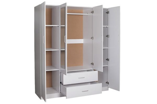Hudson 4 Door 2 Drawer with Mirror Wardrobe -- Black / White