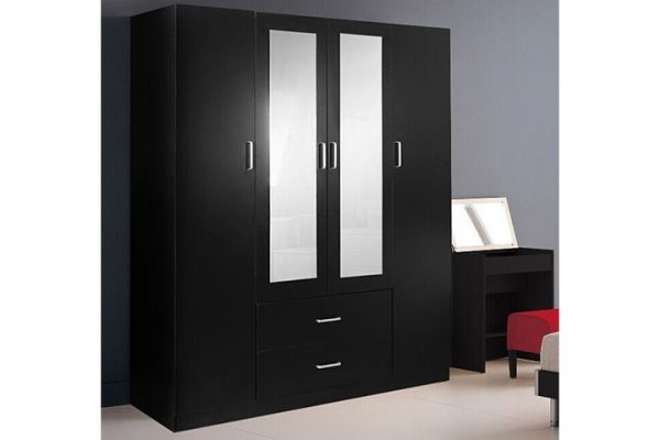 Hudson 4 Door 2 Drawer with Mirror Wardrobe -- Black / White - Image 3