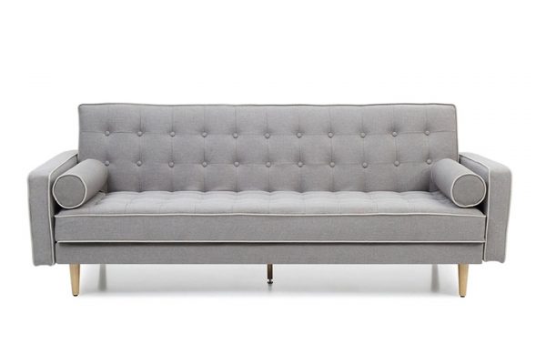 Erica 3 Seater Sofa Bed  -- Light Grey with White Piping