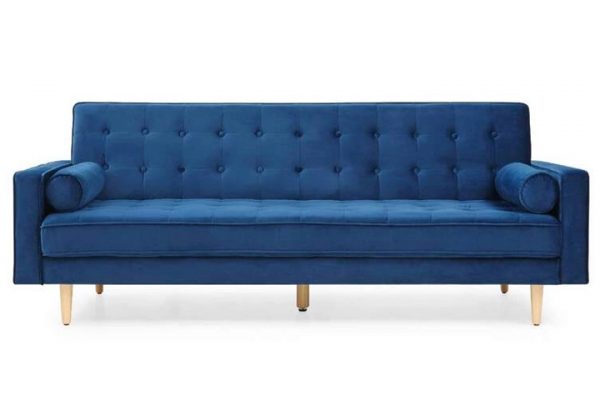 Christy 3 Seater Sofa Bed , Velvet Fabric --Navy Blue