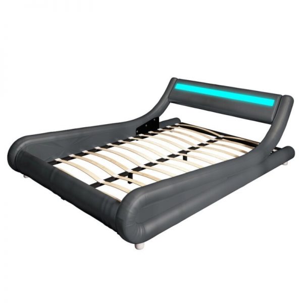 Larra PU Leather Bed with LED Light --Grey / White   D, Q - Image 3