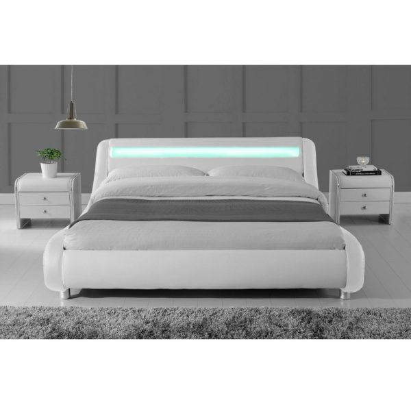 Larra PU Leather Bed with LED Light --Grey / White   D, Q - Image 4