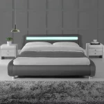 Larra PU Leather Bed with LED Light --Grey / White   D, Q