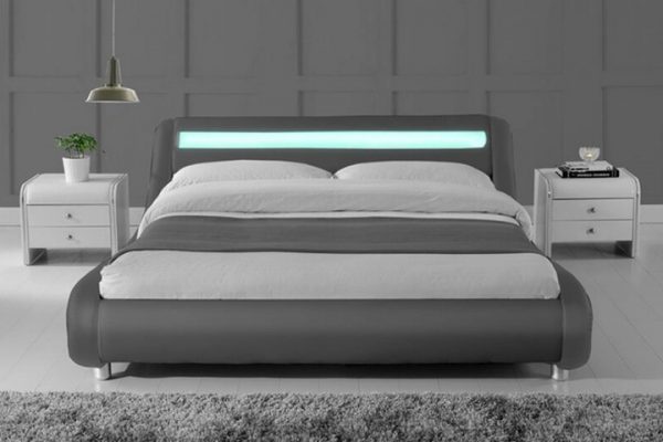 Larra PU Leather Bed with LED Light --Grey / White   D, Q