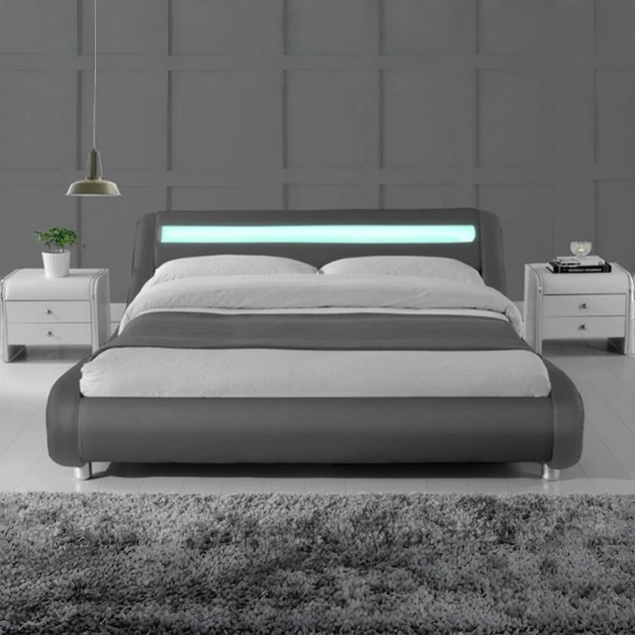 Larra PU Leather Bed with LED Light --Grey / White D, Q