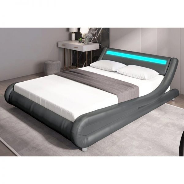 Larra PU Leather Bed with LED Light --Grey / White   D, Q - Image 2