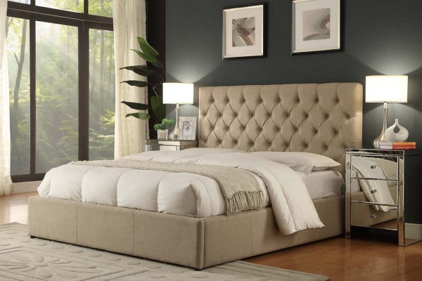 Romeo Linen Fabric Bed , Standard /Gas Lift , Charcoal /Sand /Light Grey