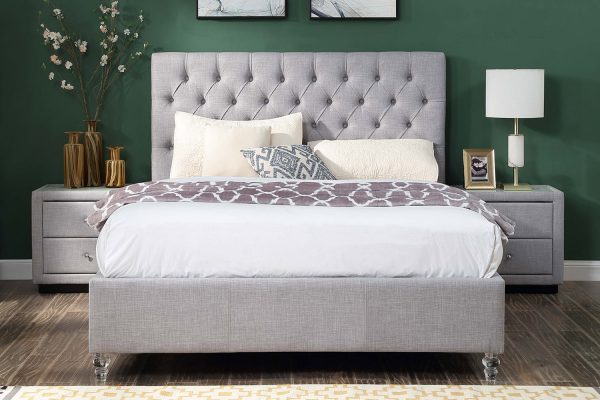 Romeo Linen Fabric Bed , Standard /Gas Lift , Charcoal /Sand /Light Grey - Image 4