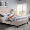 Coco A Velvet Fabric Bed  Standard / Gas Lift , Grey / Cream -- Q, K
