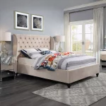 Coco A Velvet Fabric Bed  Standard / Gas Lift , Grey / Cream -- Q, K