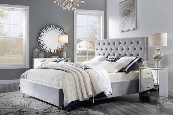 Coco  Velvet Fabric Bed  Standard / Gas Lift , Grey / Cream -- Q, K - Image 4