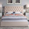 Coco  Velvet Fabric Bed  Standard / Gas Lift , Grey / Cream -- Q, K