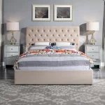 Coco  Velvet Fabric Bed  Standard / Gas Lift , Grey / Cream -- Q, K