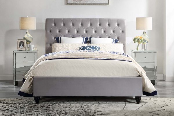 Coco  Velvet Fabric Bed  Standard / Gas Lift , Grey / Cream -- Q, K - Image 3