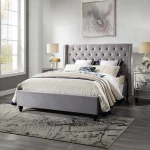 Coco B  Velvet Fabric Bed  Standard / Gas Lift , Grey / Cream -- Q, K