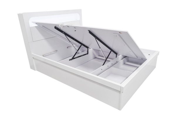Olivia Gas Lift Storage Bed Gloss White -- KS,  Q - Image 4