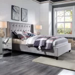 Camery B Velvet Fabric , Standard /Gas Lift Storage  ,  Grey / Cream , KS , D , Q , K