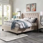 Camery A Velvet Fabric , Standard /Gas Lift Storage  ,  Grey / Cream , KS , D , Q , K