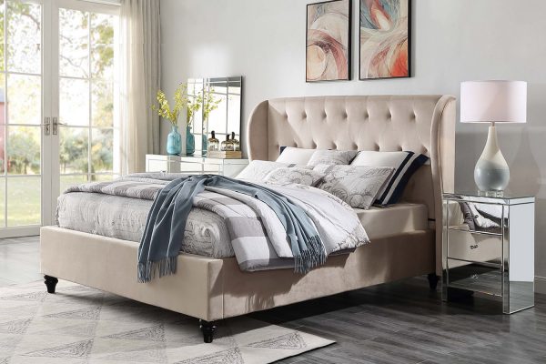 Camery A Velvet Fabric , Standard /Gas Lift Storage  ,  Grey / Cream , KS , D , Q , K
