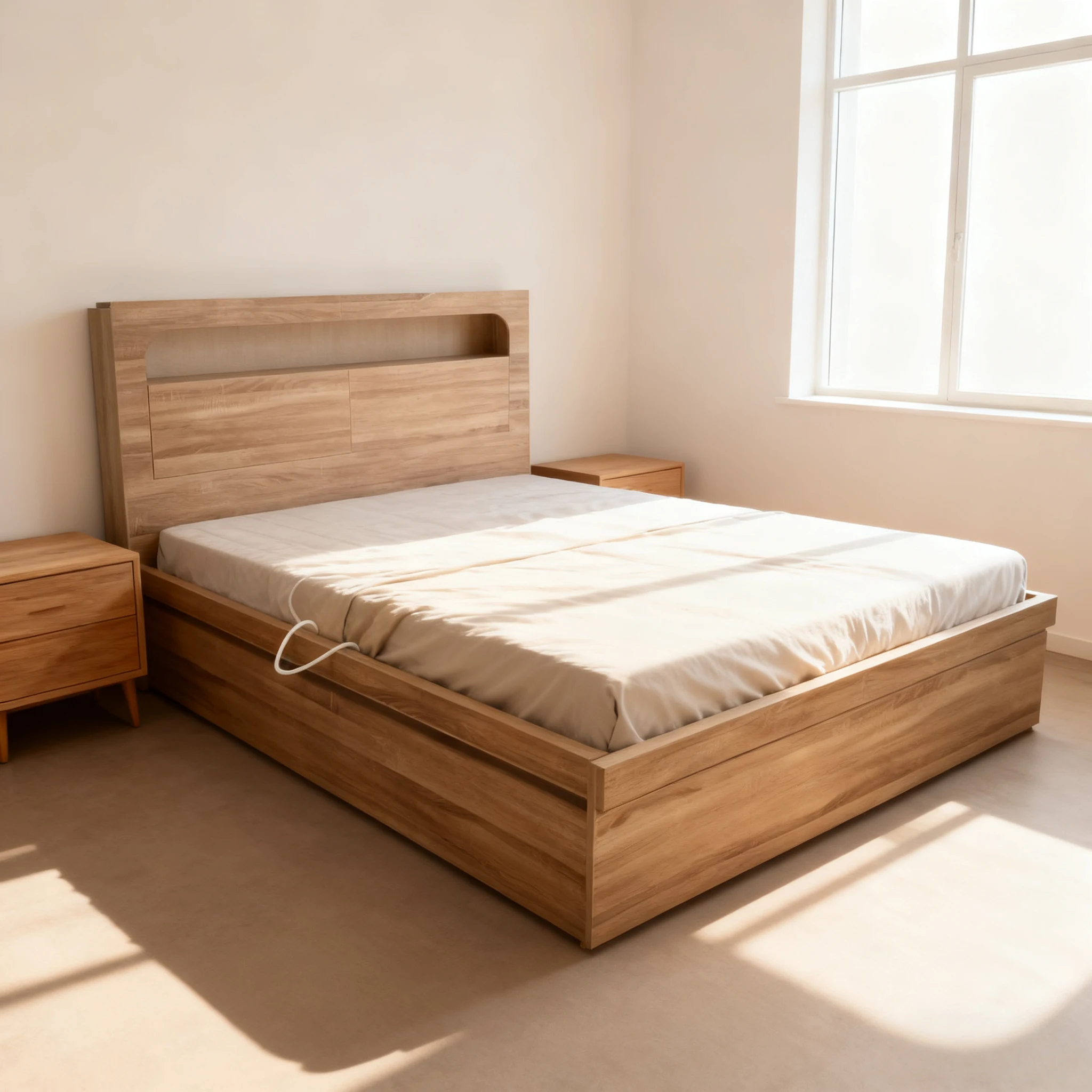 Olivia Gas Lift Storage Bed Mocha Oak ---KS, Q