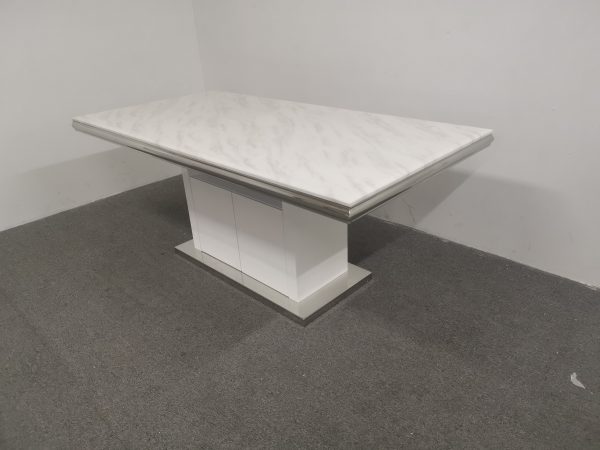 Mona Marble Dining Table -- White & Brown - Image 2