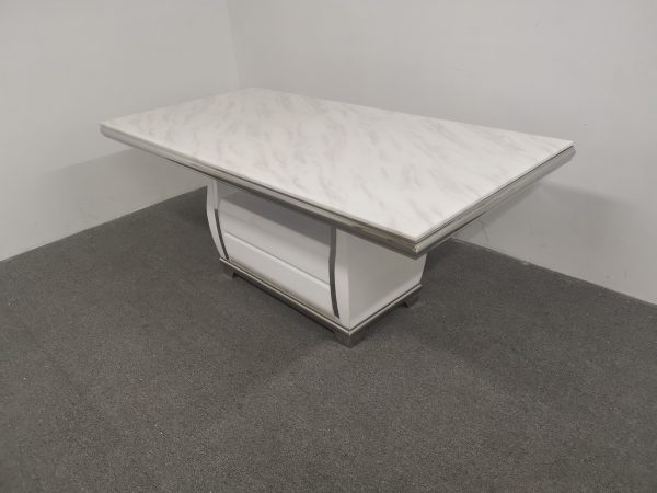 Lisa Marble Top Dining Table --White & Brown - Image 2
