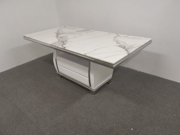 Lisa Marble Top Dining Table --White & Grey - Image 2