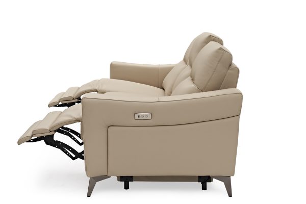 Lucas Leather Lounge with Electric Recliner --Beige - Image 4