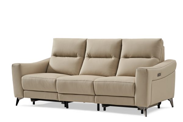 Lucas Leather Lounge with Electric Recliner --Beige - Image 2