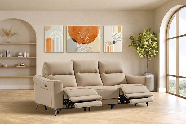 Lucas Leather Lounge with Electric Recliner --Beige