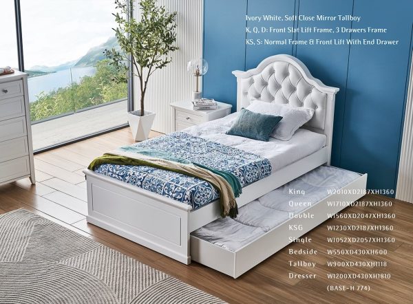 Vienna Ivory White Storage Bed --S, KS